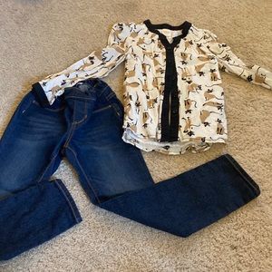 Cat button up and jean outfit